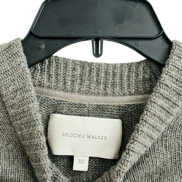 Brochu Walker Elira Pleated Sleeve Wool Blend Crew Gray Stoney Melange size XS - Picture 9 of 16